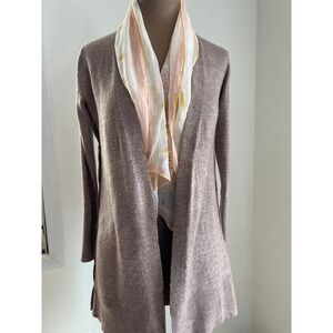 Tahari wool blend cardigan tan SM decorative buttons 3/4 slv minimalist